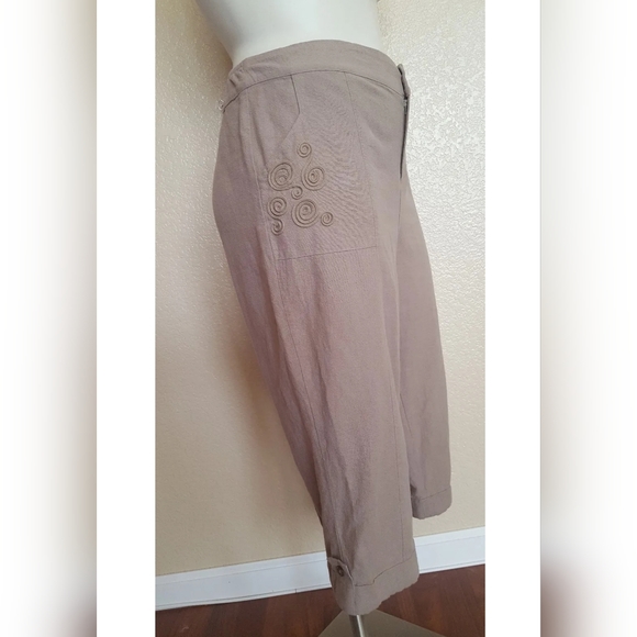Soft Surroundings Soutache Cropped Capri Cuffed Gauze Pants Tan Size PL New - Picture 5 of 6